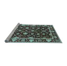 Sideview of Machine Washable Oriental Light Blue Traditional Rug, wshurb868lblu