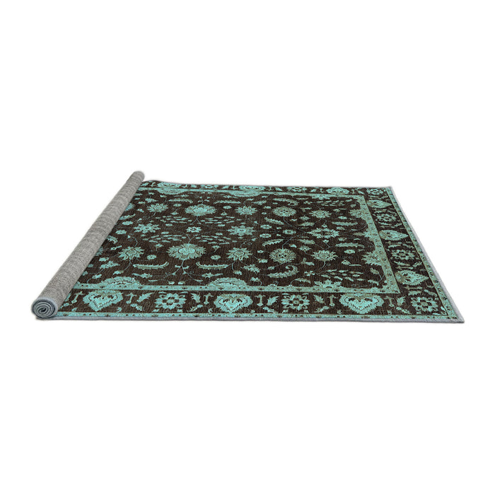 Sideview of Machine Washable Oriental Light Blue Traditional Rug, wshurb868lblu