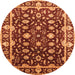 Round Machine Washable Oriental Orange Traditional Area Rugs, wshurb868org