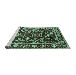 Sideview of Machine Washable Oriental Turquoise Traditional Area Rugs, wshurb868turq