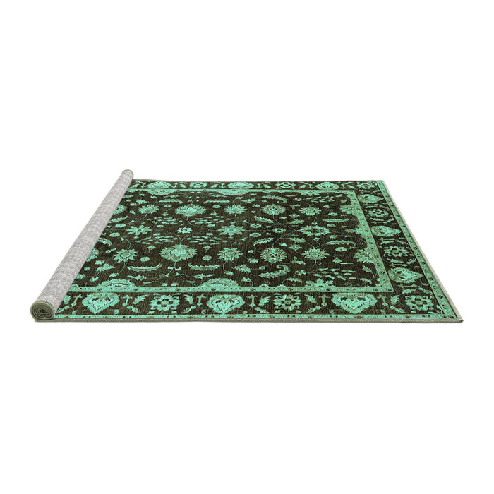 Sideview of Machine Washable Oriental Turquoise Traditional Area Rugs, wshurb868turq