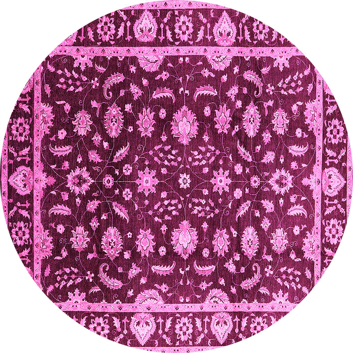 Round Machine Washable Oriental Pink Traditional Rug, wshurb868pnk