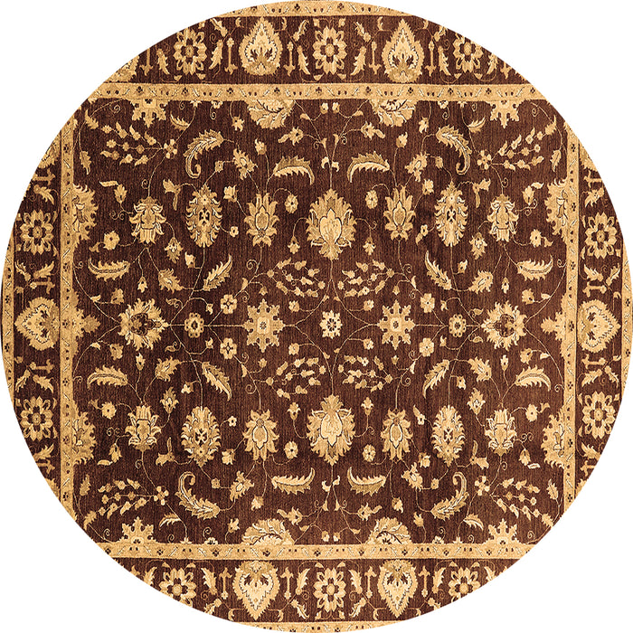 Round Machine Washable Oriental Brown Traditional Rug, wshurb868brn