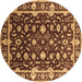 Round Machine Washable Oriental Brown Traditional Rug, wshurb868brn