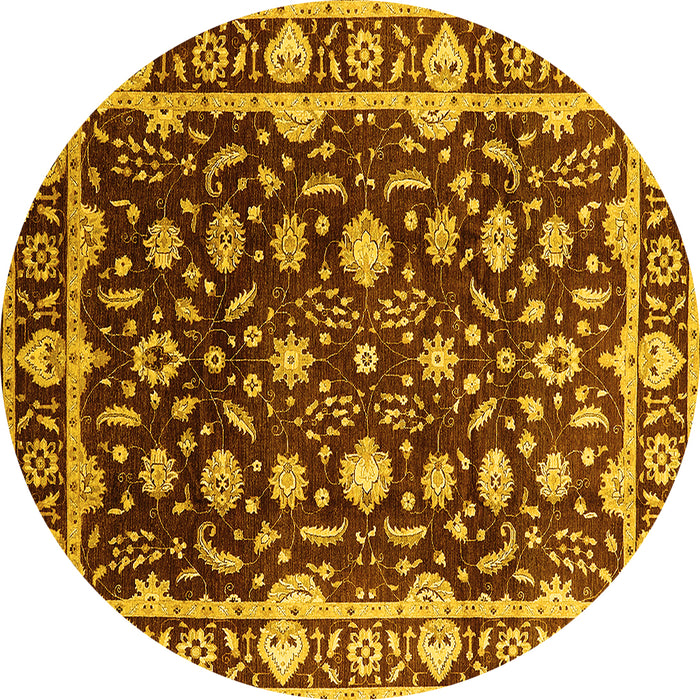 Round Machine Washable Oriental Yellow Traditional Rug, wshurb868yw