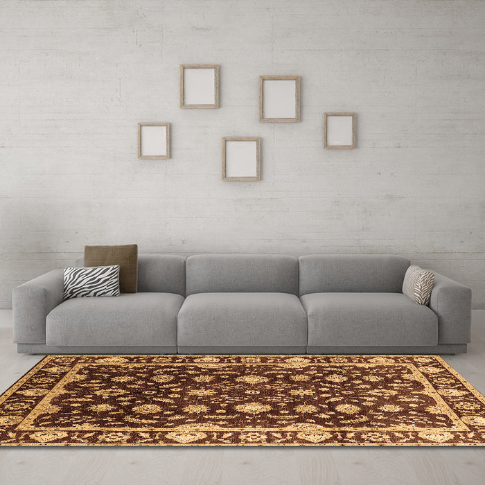 Machine Washable Oriental Brown Traditional Rug in a Living Room,, wshurb868brn
