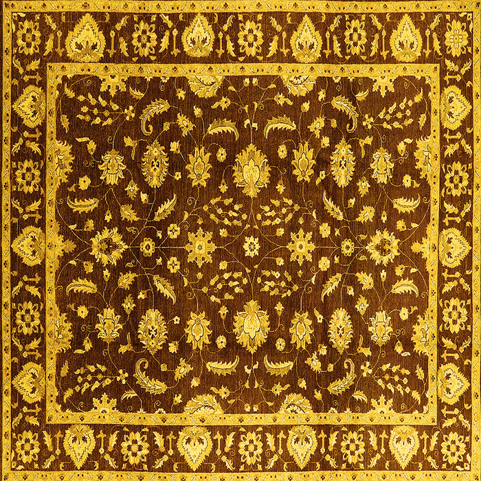 Square Machine Washable Oriental Yellow Traditional Rug, wshurb868yw