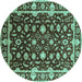 Round Oriental Turquoise Traditional Rug, urb868turq