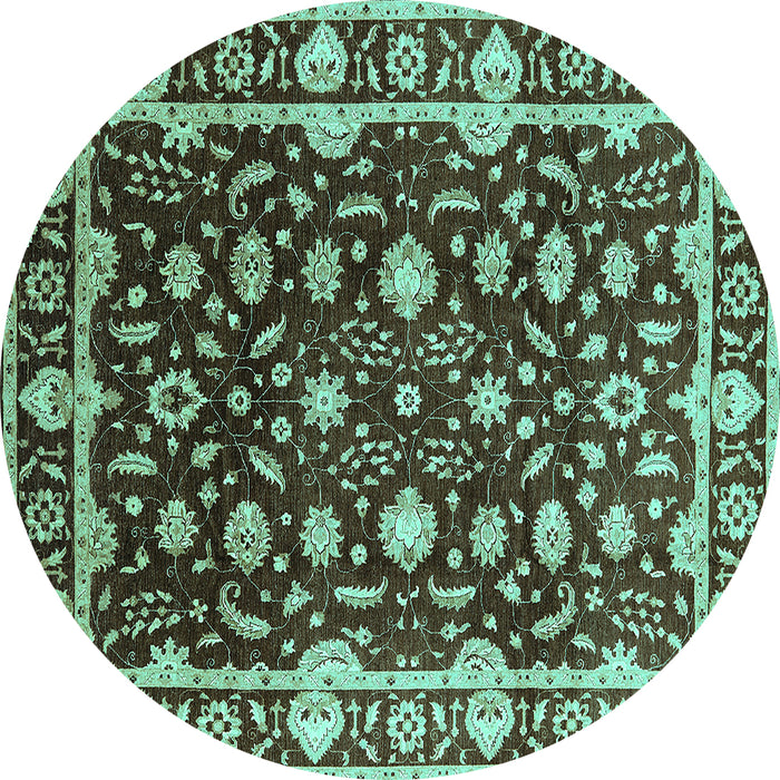 Round Machine Washable Oriental Turquoise Traditional Area Rugs, wshurb868turq