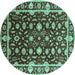 Round Machine Washable Oriental Turquoise Traditional Area Rugs, wshurb868turq