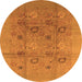 Round Machine Washable Oriental Orange Industrial Area Rugs, wshurb869org