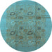 Round Machine Washable Oriental Light Blue Industrial Rug, wshurb869lblu