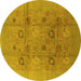 Round Machine Washable Oriental Yellow Industrial Rug, wshurb869yw