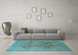 Machine Washable Oriental Light Blue Industrial Rug in a Living Room, wshurb869lblu