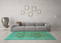 Machine Washable Oriental Turquoise Industrial Area Rugs in a Living Room,, wshurb869turq