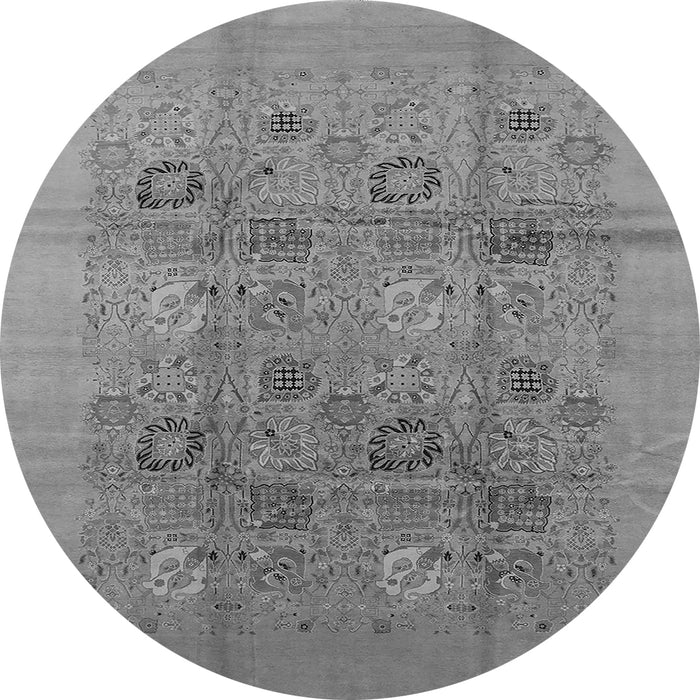 Round Machine Washable Oriental Gray Industrial Rug, wshurb869gry