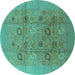 Round Machine Washable Oriental Turquoise Industrial Area Rugs, wshurb869turq