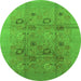 Round Machine Washable Oriental Green Industrial Area Rugs, wshurb869grn