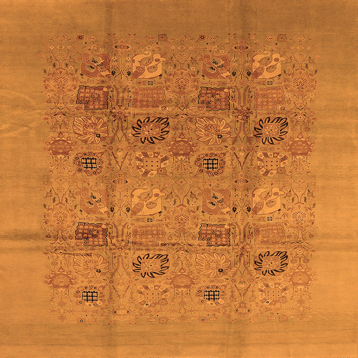 Square Machine Washable Oriental Orange Industrial Area Rugs, wshurb869org