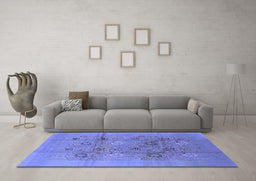 Machine Washable Oriental Blue Industrial Rug in a Living Room, wshurb869blu