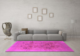 Machine Washable Oriental Pink Industrial Rug in a Living Room, wshurb869pnk