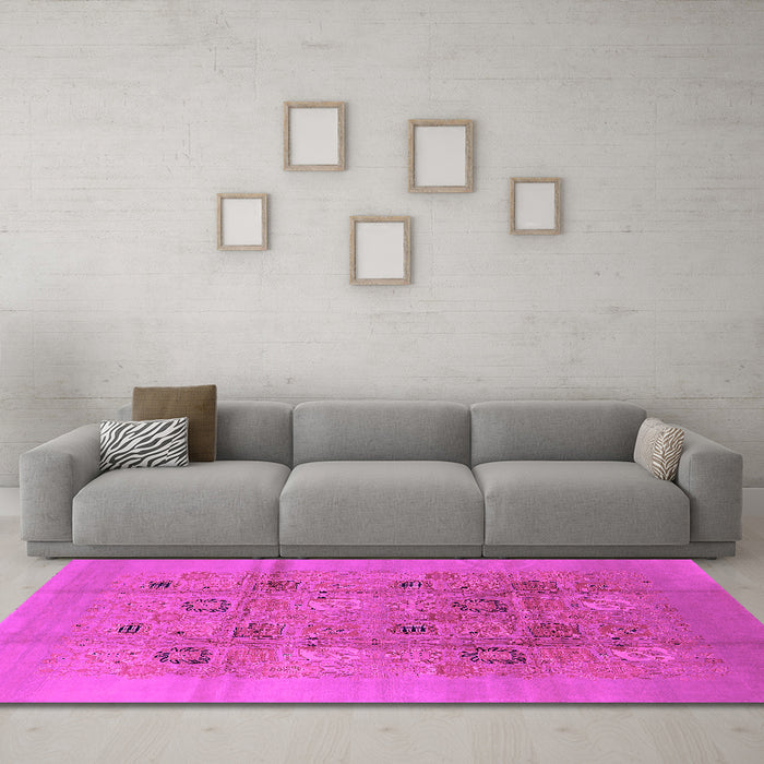 Machine Washable Oriental Pink Industrial Rug in a Living Room, wshurb869pnk