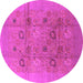 Round Machine Washable Oriental Pink Industrial Rug, wshurb869pnk