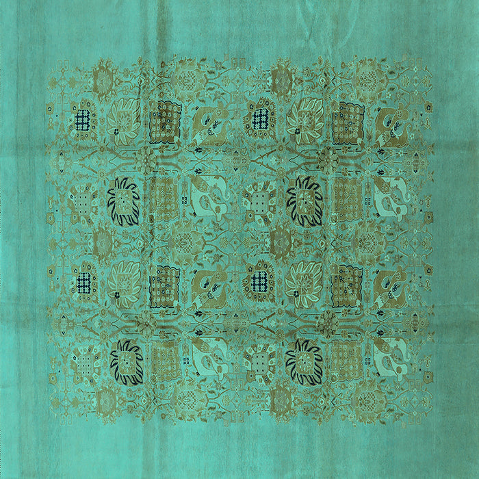 Square Machine Washable Oriental Turquoise Industrial Area Rugs, wshurb869turq