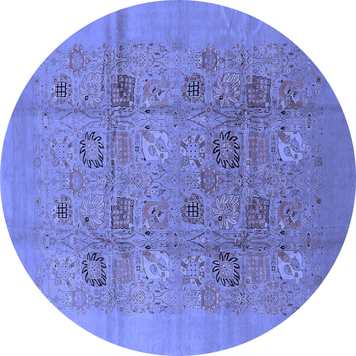 Round Machine Washable Oriental Blue Industrial Rug, wshurb869blu
