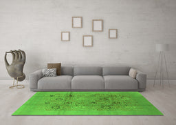 Machine Washable Oriental Green Industrial Area Rugs in a Living Room,, wshurb869grn