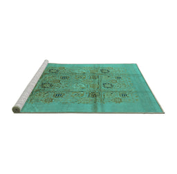 Sideview of Machine Washable Oriental Turquoise Industrial Area Rugs, wshurb869turq