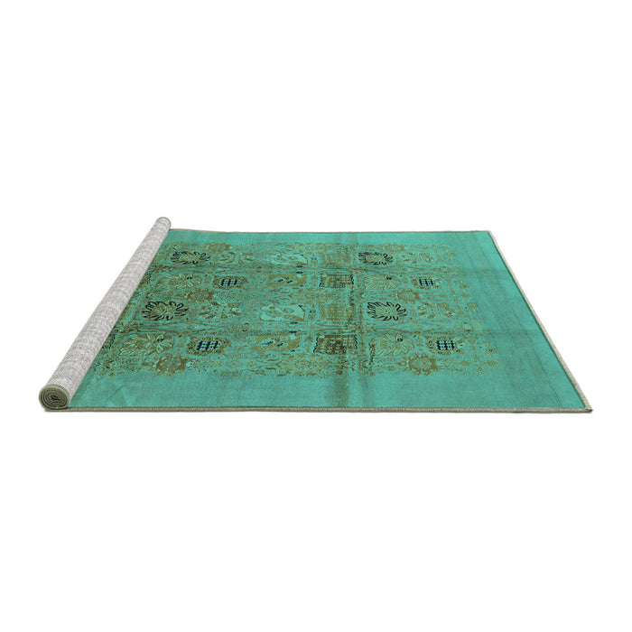 Sideview of Machine Washable Oriental Turquoise Industrial Area Rugs, wshurb869turq