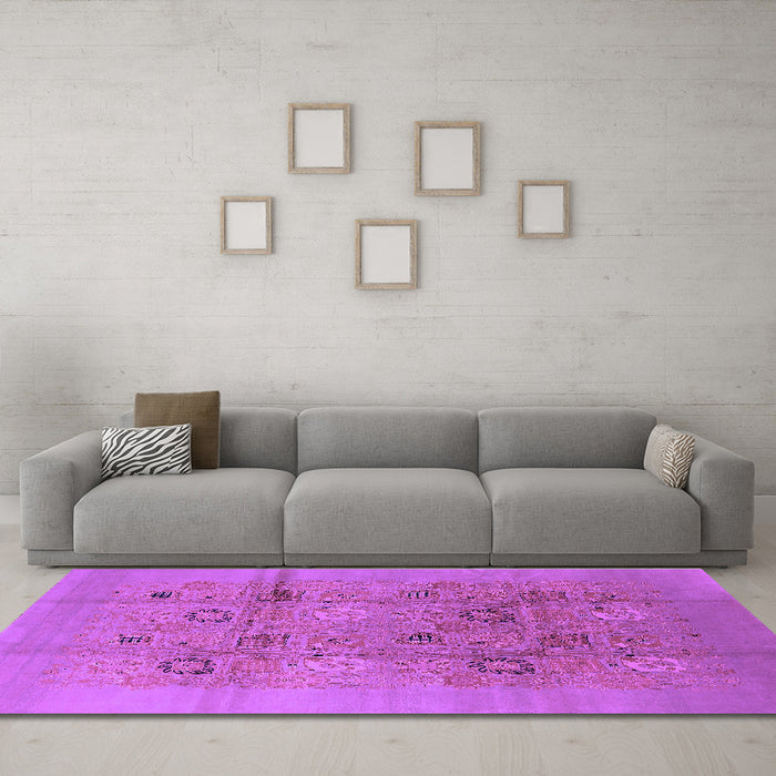 Machine Washable Oriental Purple Industrial Area Rugs in a Living Room, wshurb869pur