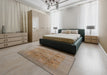 Mid-Century Modern Gold Brown Oriental Rug in a Bedroom, urb869