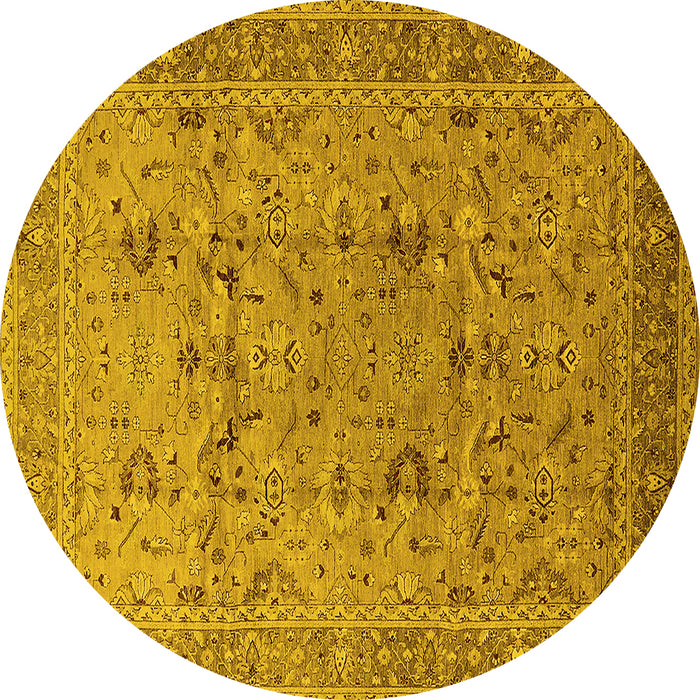 Round Machine Washable Oriental Yellow Traditional Rug, wshurb870yw