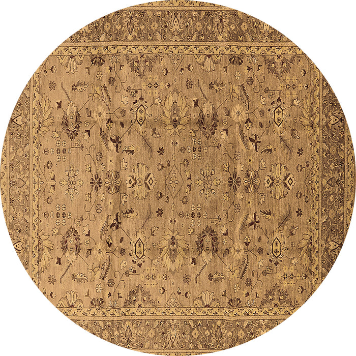 Round Machine Washable Oriental Brown Traditional Rug, wshurb870brn
