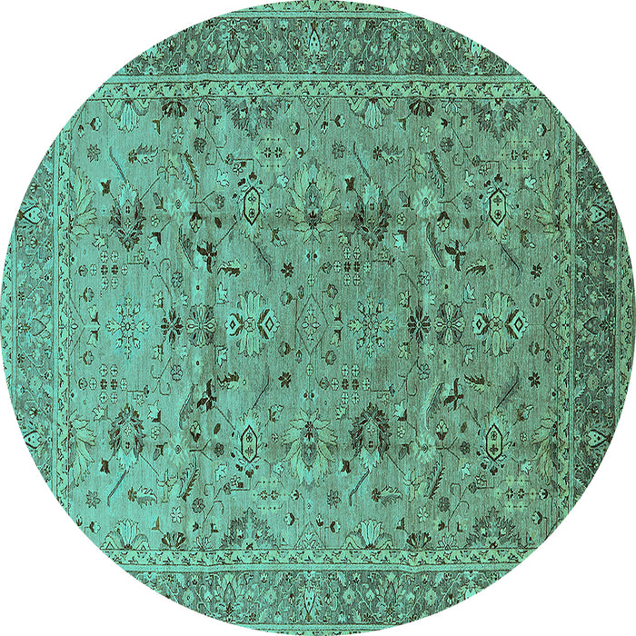 Round Oriental Turquoise Traditional Rug, urb870turq