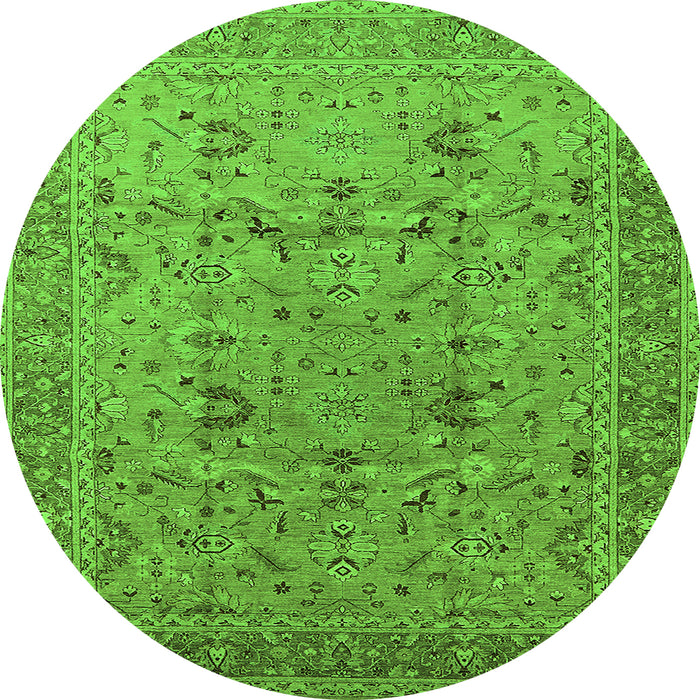 Round Machine Washable Oriental Green Traditional Area Rugs, wshurb870grn