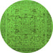 Round Machine Washable Oriental Green Traditional Area Rugs, wshurb870grn