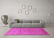Machine Washable Oriental Pink Traditional Rug in a Living Room, wshurb870pnk