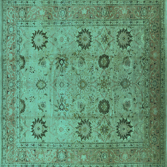 Square Machine Washable Oriental Turquoise Traditional Area Rugs, wshurb871turq