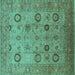 Square Machine Washable Oriental Turquoise Traditional Area Rugs, wshurb871turq