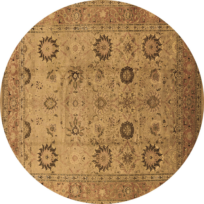 Round Machine Washable Oriental Brown Traditional Rug, wshurb871brn