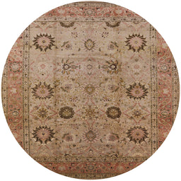 Round Mid-Century Modern Tangerine Pink Oriental Rug, urb871