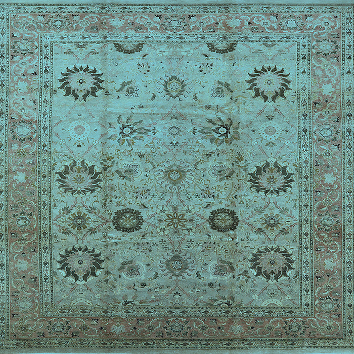 Square Machine Washable Oriental Light Blue Traditional Rug, wshurb871lblu