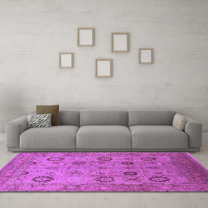 Machine Washable Oriental Purple Traditional Area Rugs in a Living Room, wshurb871pur