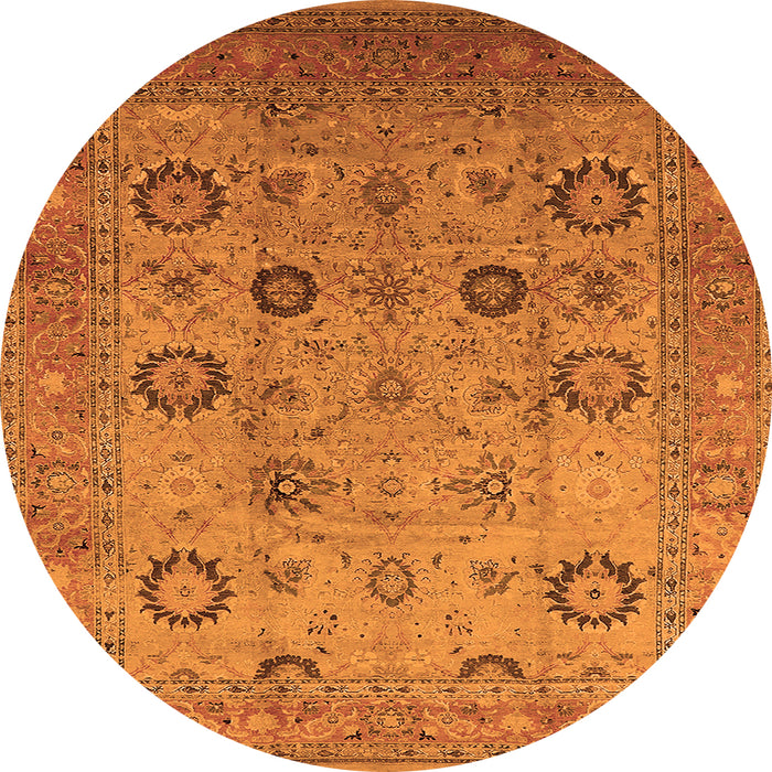 Round Machine Washable Oriental Orange Traditional Area Rugs, wshurb871org