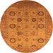 Round Machine Washable Oriental Orange Traditional Area Rugs, wshurb871org