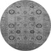 Round Machine Washable Oriental Gray Traditional Rug, wshurb871gry