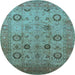 Round Machine Washable Oriental Light Blue Traditional Rug, wshurb871lblu